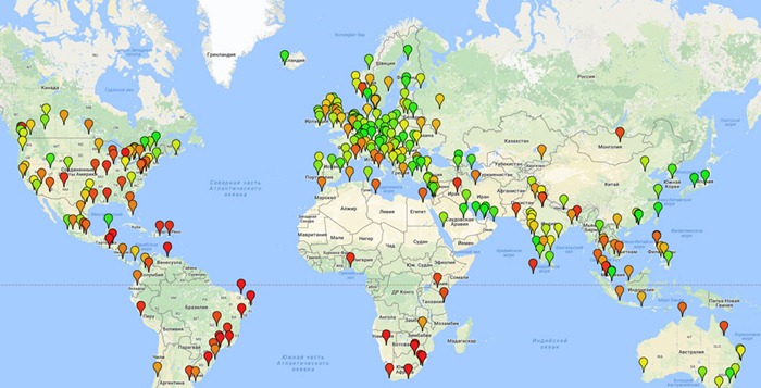 A legtöbb bűnöző város értékelése a világtérképen