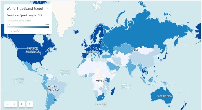 Velocidades de conexão à Internet no mundo