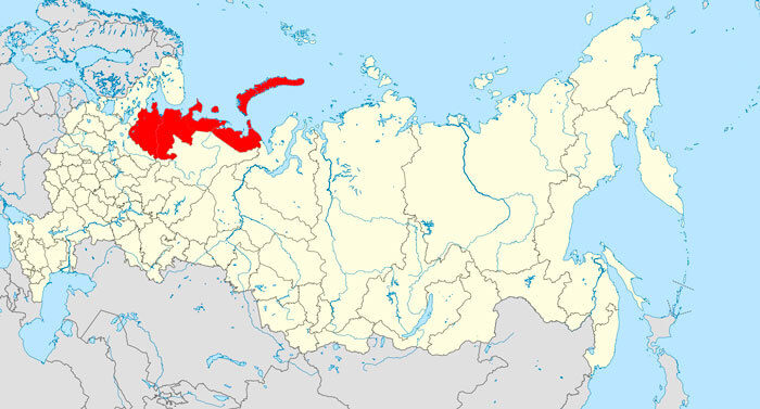 ภูมิภาค Arkhangelsk บนแผนที่
