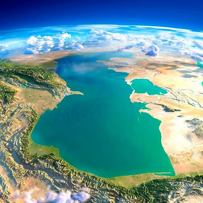 Mapa do Mar Cáspio visto do espaço
