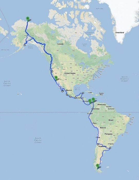 Mapa autostrad Panamerykańskich