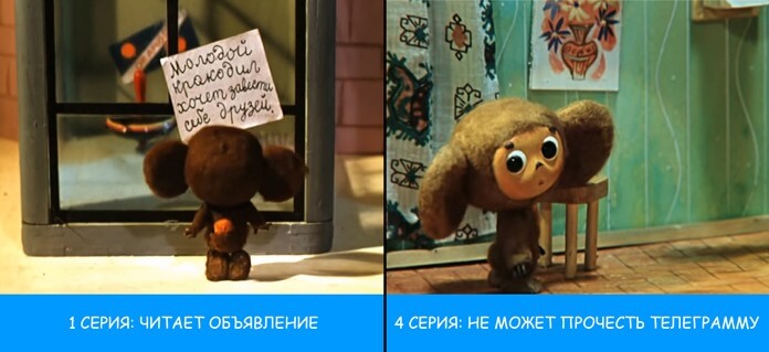 Hvorfor Cheburashka har glemt å lese